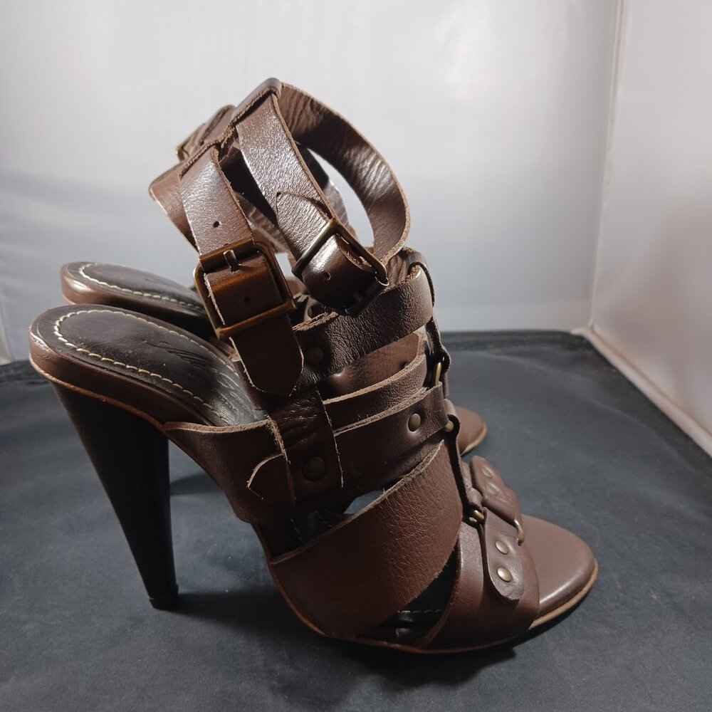 All Saint Women's Strappy High Heels Brown Leather Sandals size 36 US 5.5